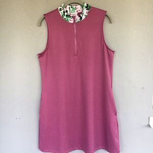 Tommy Bahama Golf Dress Women L Pink Floral  1/4 Zip UPF Sleeveless Tennis